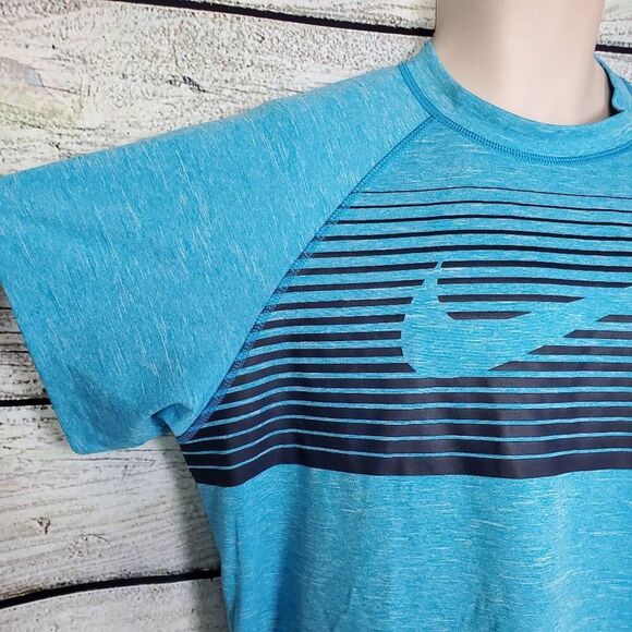 Nike Dri-Fit Men’s L Blue Black Stripe Training Tee Athletic Shirt - Picture 3 of 6